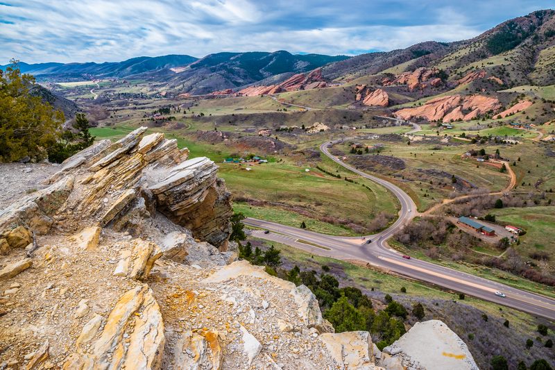 Looking south along the hogback from Dakota Ridge toward Red Rocks and the valley